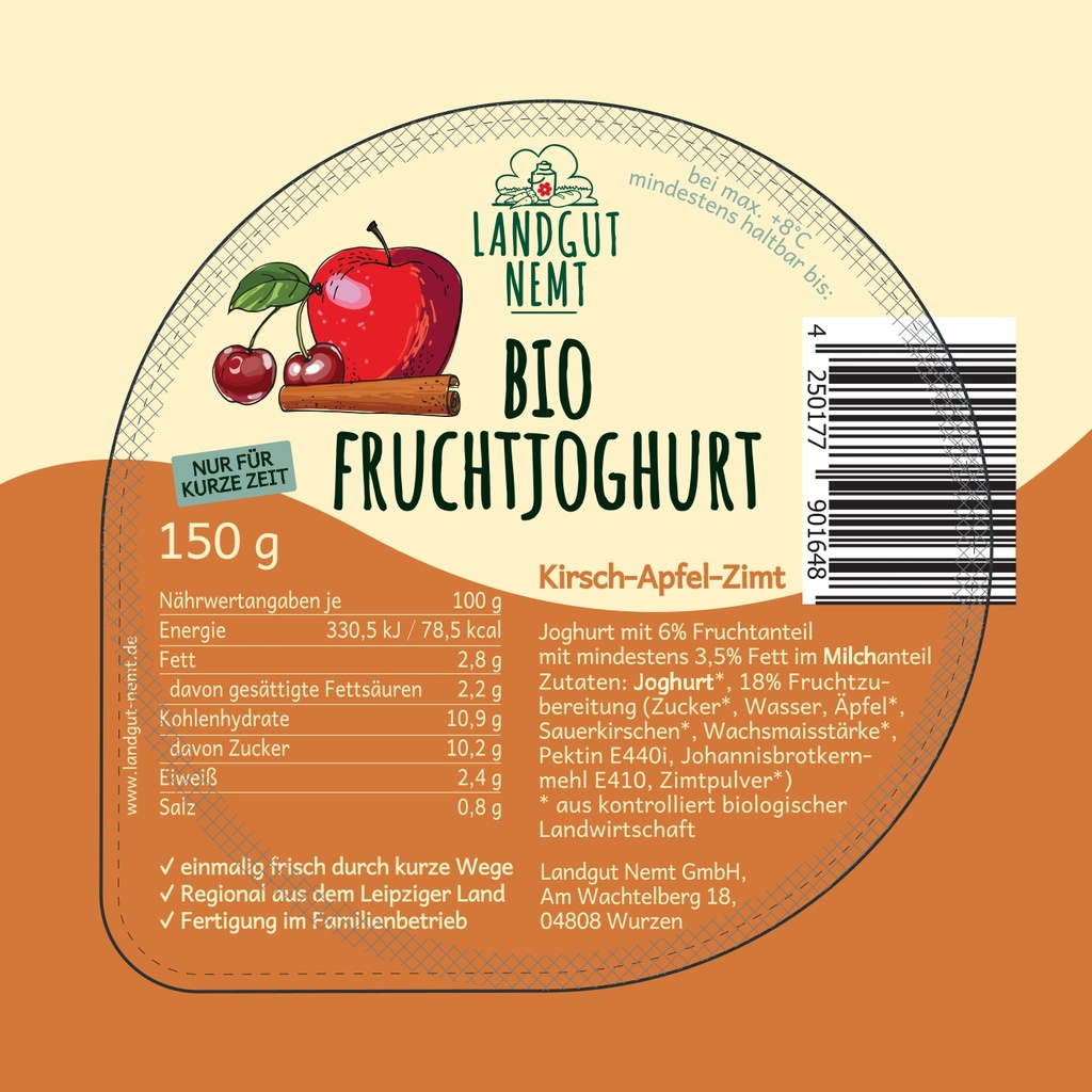 Bio-Fruchtjoghurt der Saison 150g (derzeit: Kirsch-Apfel-Zimt)