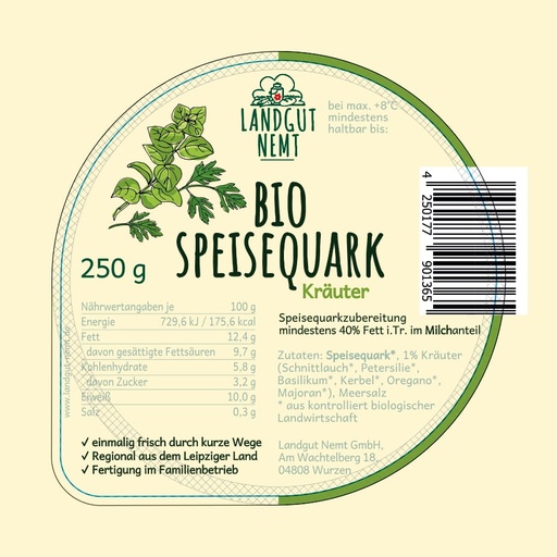 [112012] Bio-Speisequark Kräuter 250g