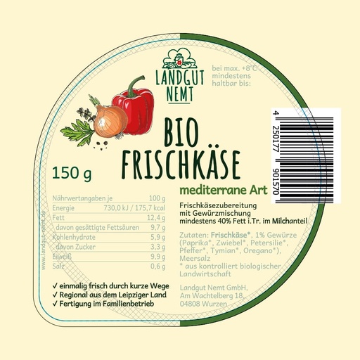 [116031] Bio-Frischkäse mediterrane Art 150g