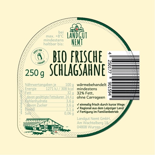 [117014] Bio frische Schlagsahne 250g